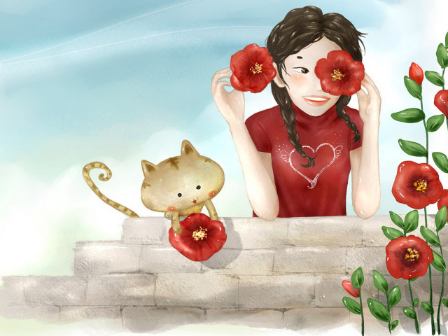 Дружеская пара с цветами