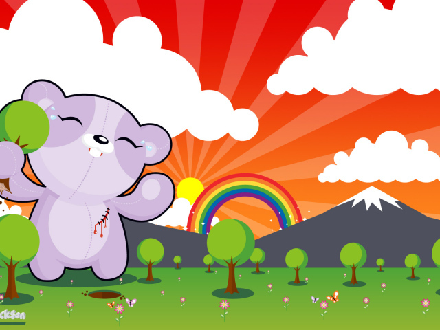 Радуга медведь деревья горы