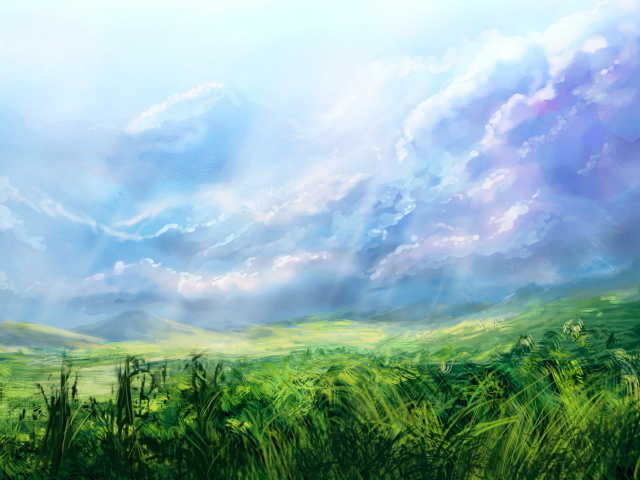 Голубое небо над лугами