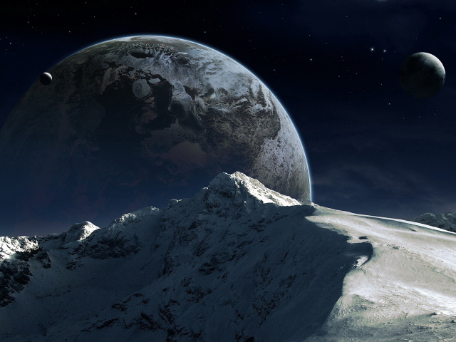 Гора на фоне планеты