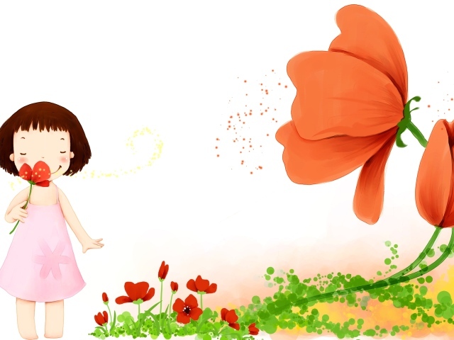 Девочка с красными цветами