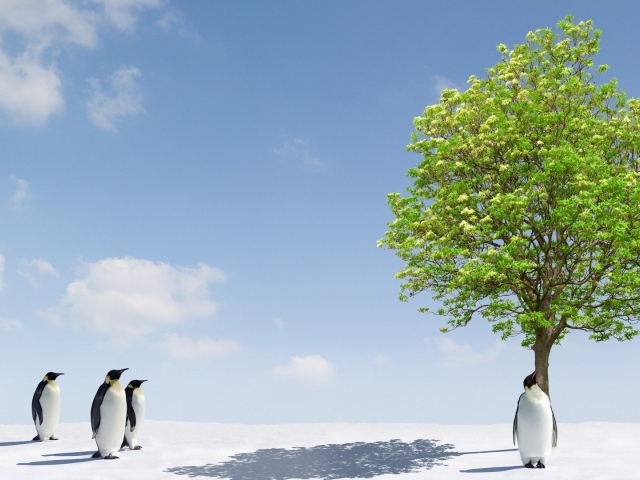 Зеленое дерево чудо для пингвинов