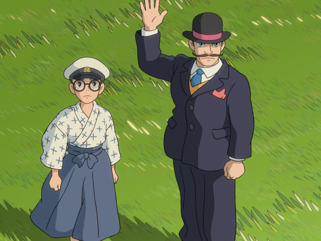 Аниме мультфильм Миядзаки, герои на траве