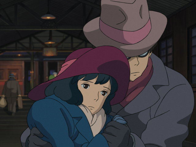 The wind rises аниме мультфильм Миядзаки, персонажи обнимаются