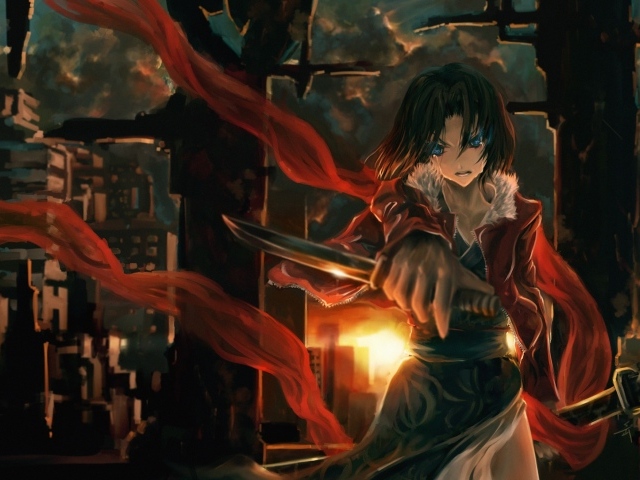 Рисунок девушки с кинжалом