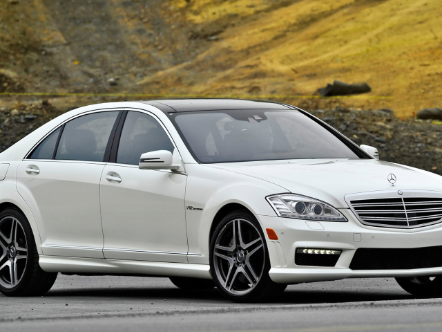 Белый Mercedes-Benz S65 AMG в парке