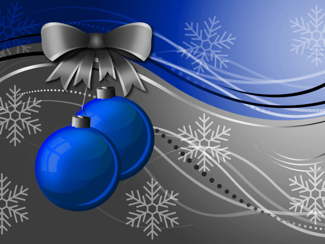 Синие ёлочные игрушки на серо-синем фоне на рождество