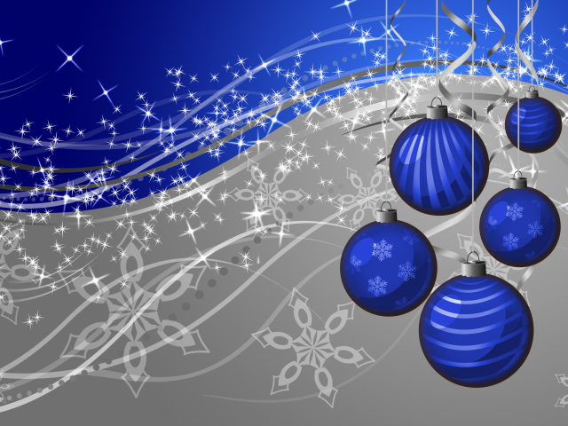 Синие ёлочные шары на сером-синем фоне на рождество