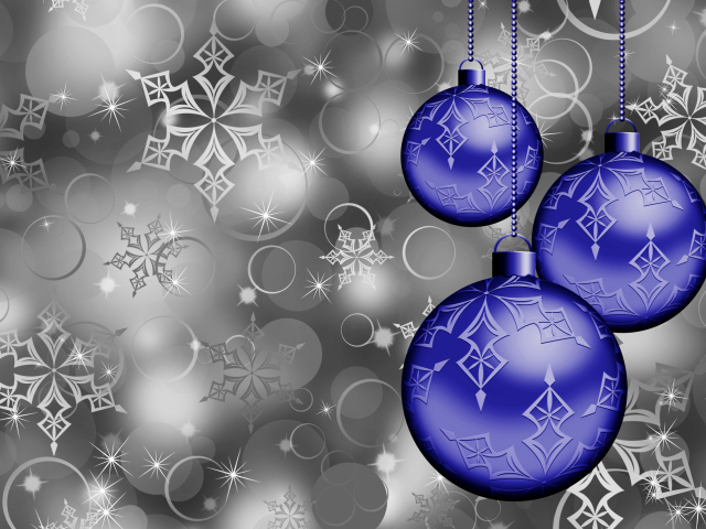 Синие ёлочные шары на сером фоне на рождество