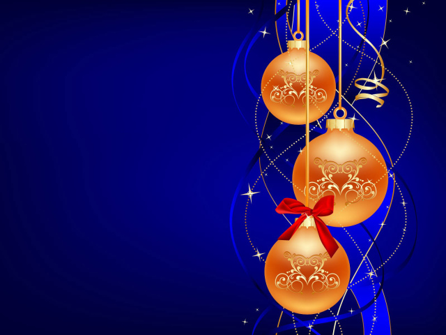 Золотые шары на синем фоне на рождество