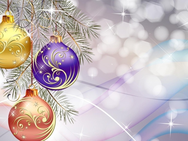 Разноцветные ёлочные шары на светлом фоне на рождество