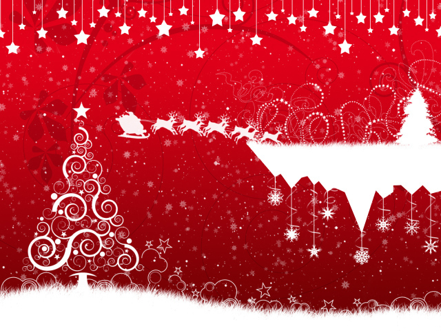 Красно-белая картинка с узорами и ёлкой на рождество