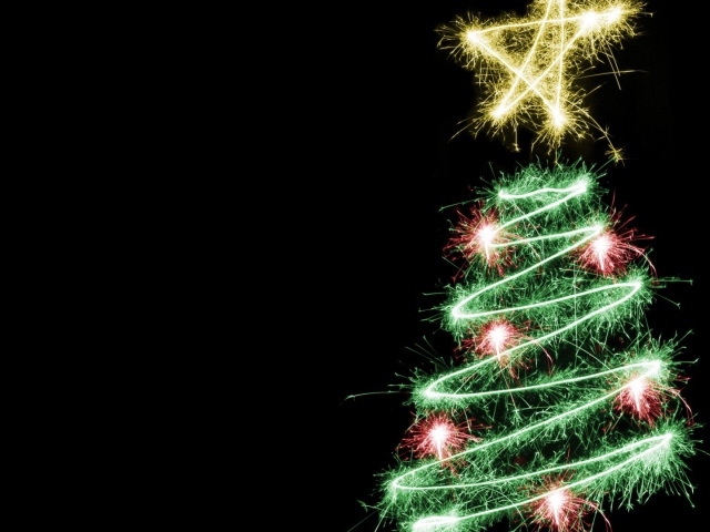 Мерцающая елка на рождество, чёрный фон