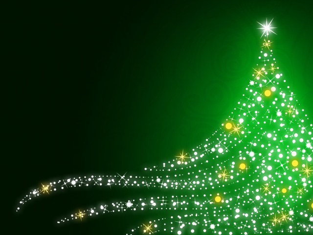 Мерцающая ёлка на рождество, зелёный фон