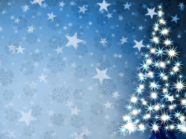 Звёзды в форме ёлки на фоне снежинок на рождество