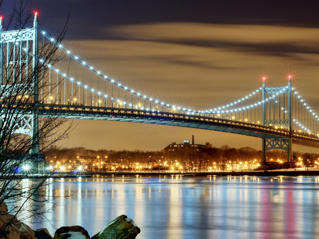 США Нью Йорк мост с огнями