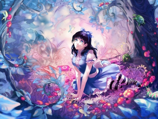 Рисунок , Девочка сидит в лесу