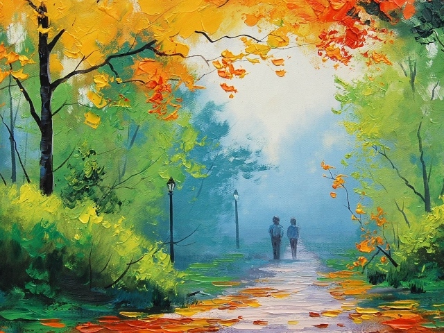 Два человека на осенней аллее