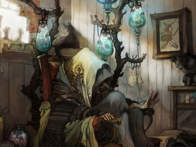 Колдунья сидит на стуле