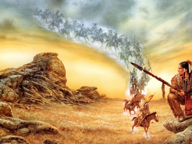 Индейцы на лошадях спускаются с неба