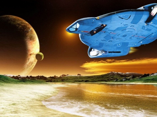 Космический корабль садится на планету
