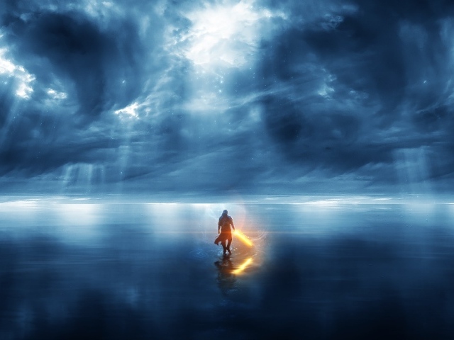 Человек идет по морю