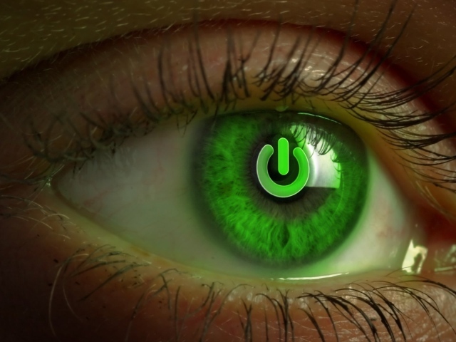 Зеленый глаз со знаком включить