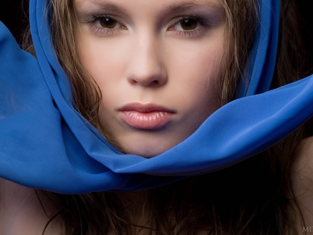 Портрет девушки в синем платке
