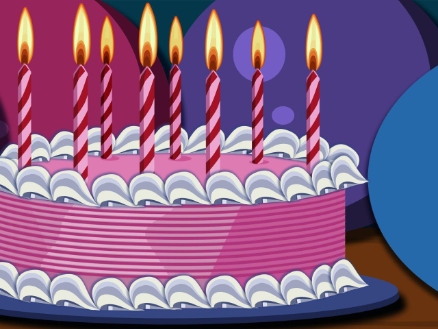 Нарисованный розовый торт на день рождения