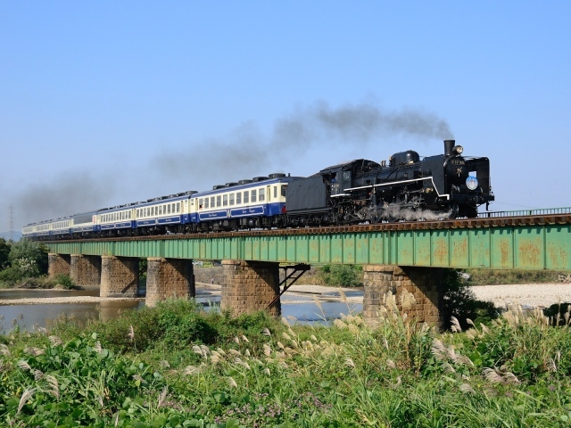 Паровоз идет по мосту