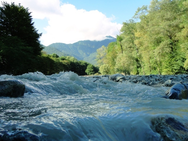 Бурлящие потоки горной реки
