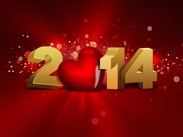 2014, красный фон и сердце