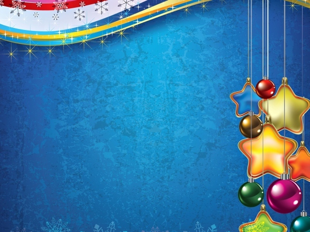 Красивые ёлочные игрушки на синем фоне