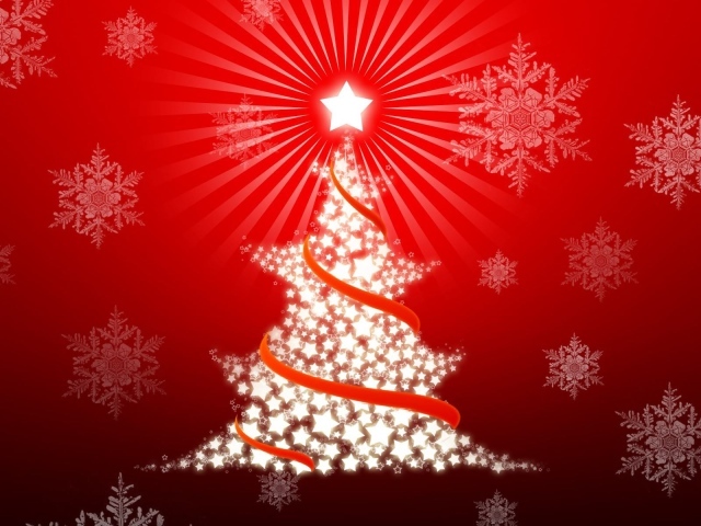 Новогодняя ёлка на красном фоне