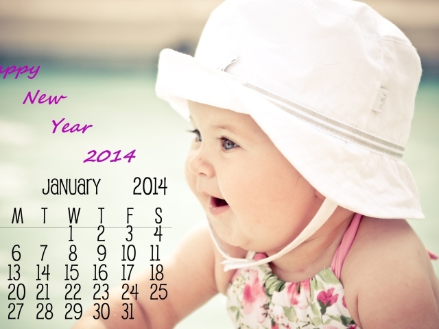 Счастливого нового года 2014, календарь и ребёнок