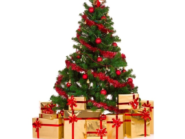 Новогодняя елка с желтыми подарки