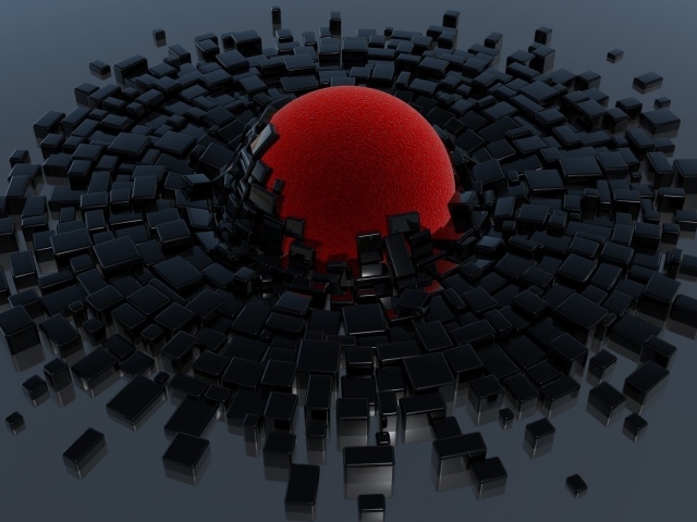 Красный шар и черные кубики