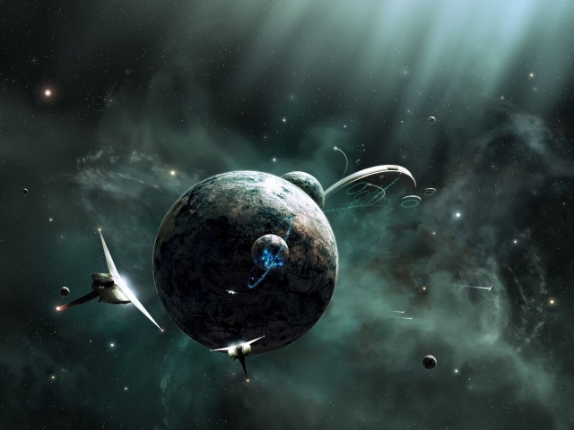 Космические корабли летают у планеты