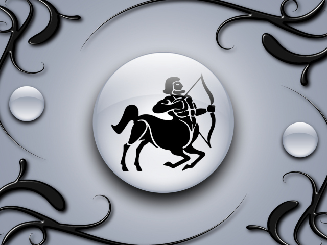 Знак стрелец на сером фоне с чёрным орнаментом