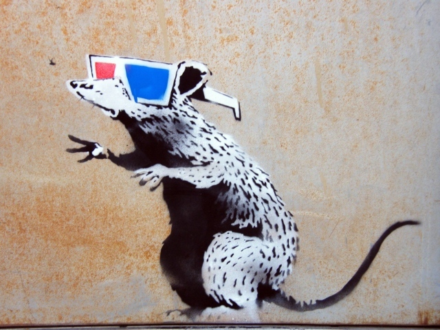 Граффити, крыса в очках, художник Бэнкси