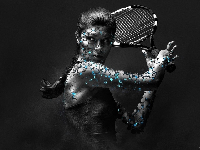Теннисистка на чёрном фоне