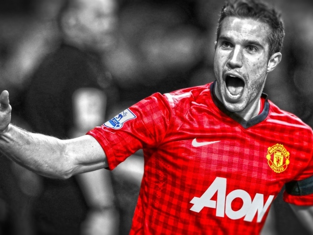 Нападавший Манчестер Юнайтед Робин ван Перси торжествует победу