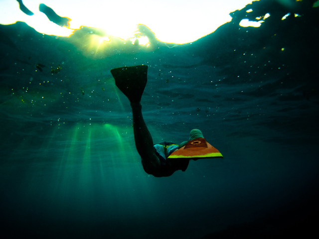 Подводная фотография пловца в ластах