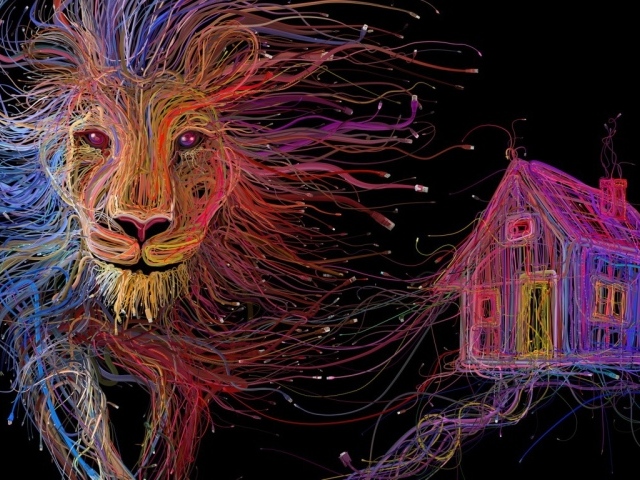 Лев и дом из проводов