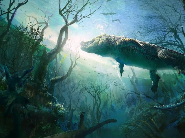Крокодил под водой
