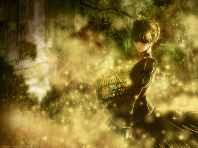 Девочка с клеткой для птицы