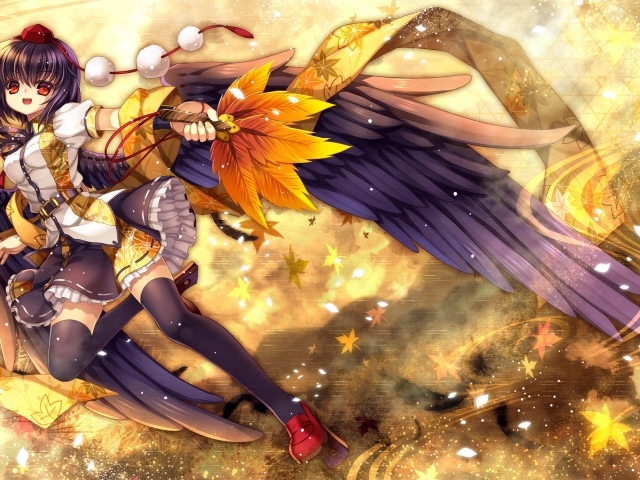 Девочка с осенними листьями