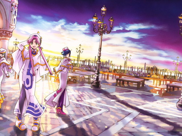 Девочки на площади с фонарями