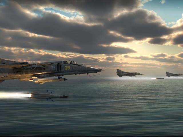 Выстрел истребителя над морем