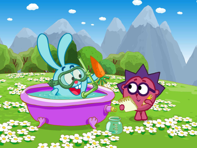 Крош купается в мультфильме Смешарики